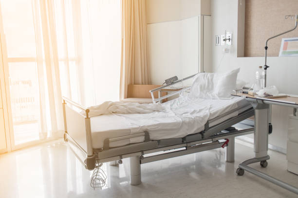 Image of an adjustable patient bed in a hospital room.